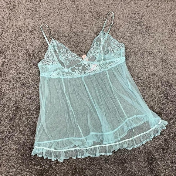 Victoria's Secret Other - Victoria's Secret Blue Nylon Mesh Lacey Lingerie Top Size M Vintage Y2K 00s 2002